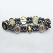 Hematite Beads and Alloy Spacer Religious Bracelet 7.8inch